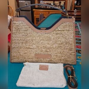 Vera Pelle Elegant Tan and Brown Woven Tote Bag